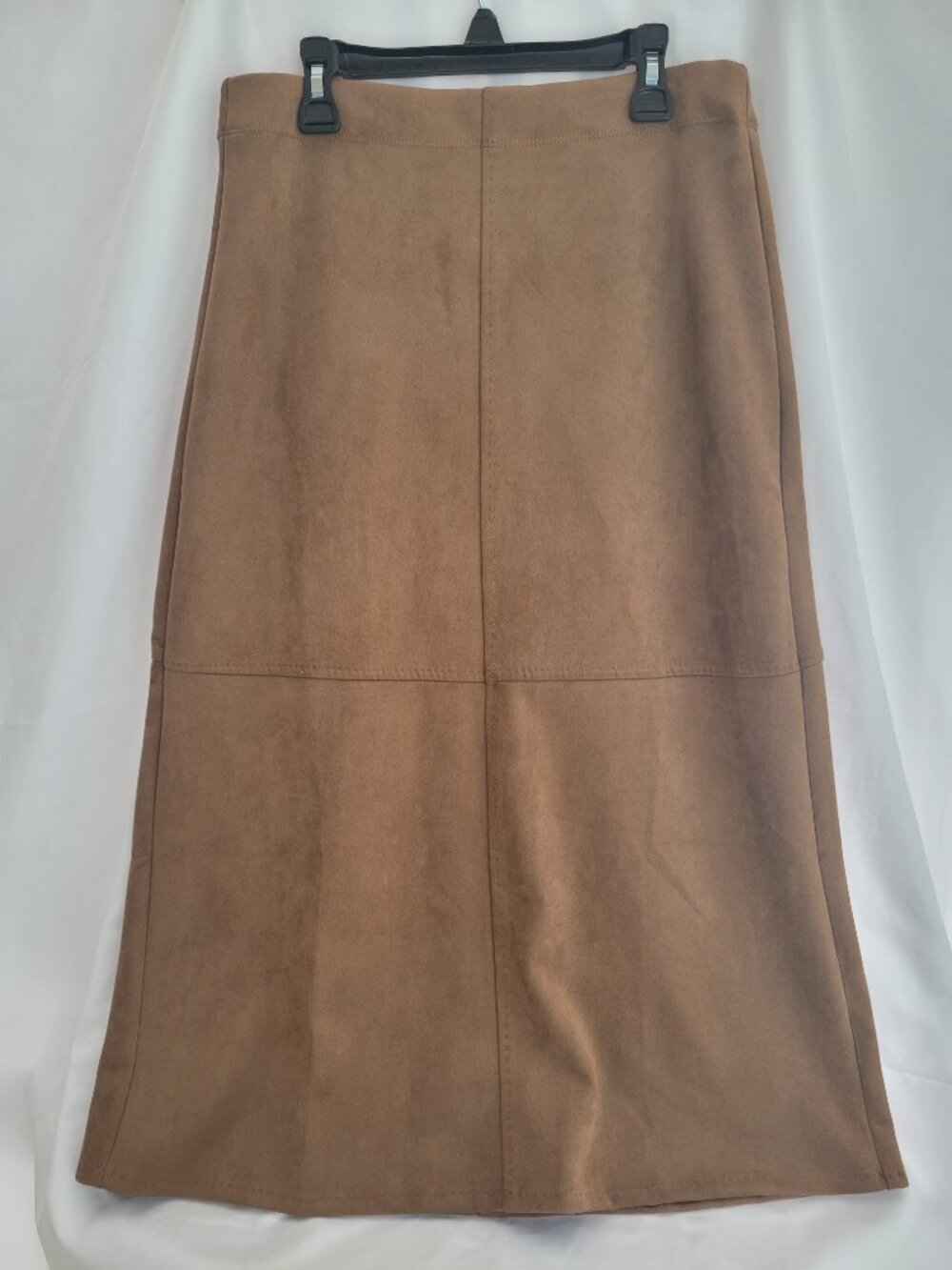 Max Studio London Camel Faux Suede A-Line Midi Skirt Sz S Tan Brown Minimalist